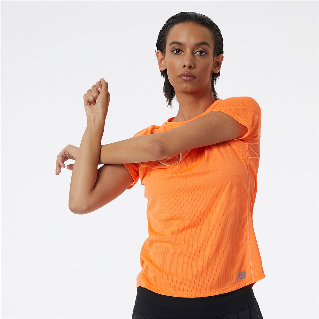 New Balance - W Printed Impact Run Short Sleeve - vibrant orange heather