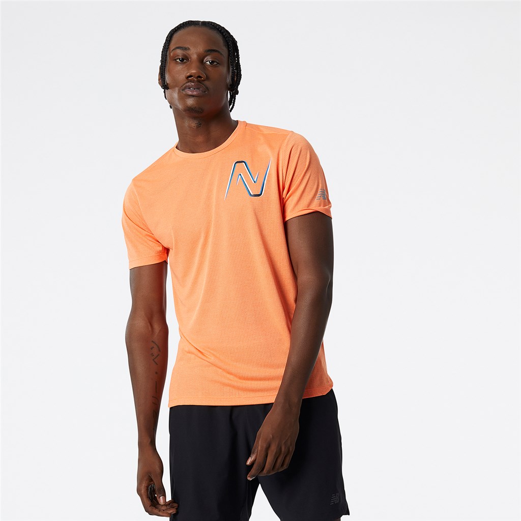 New Balance - Graphic Impact Run Short Sleeve - vibrant orange heather